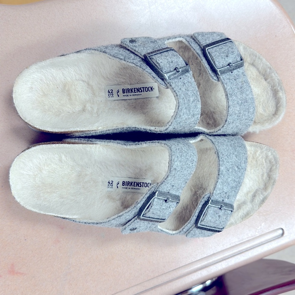Birkenstock Gray Arizona Rivet Wool Shearling Sandals Size 42 - Picture 6 of 9